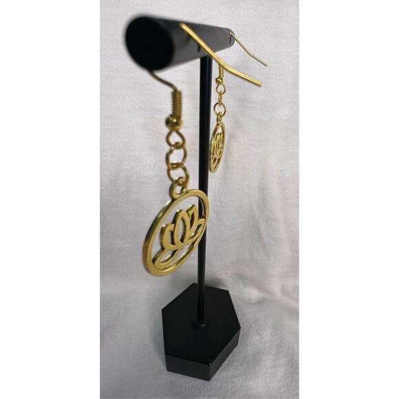 Handmade Gold Circular Lotus Dangly Earrings - Picture 3 of 4